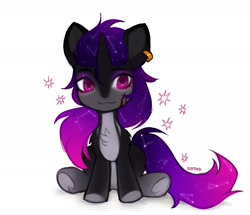 Size: 2210x1898 | Tagged: safe, alternate version, artist:siatikas, imported from derpibooru, oc, oc only, pony, unicorn, chest fluff, ear piercing, earring, female, horn, jewelry, mare, piercing, simple background, sitting, solo, white background