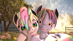 Size: 1206x674 | Tagged: safe, artist:fallenponiesproduction, oc, oc only, pony, 3d, cute, duo, duo female, female, looking at you, mare