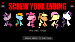 Size: 942x530 | Tagged: dead source, safe, artist:nutcasenightmare, imported from derpibooru, applejack, fluttershy, pinkie pie, rainbow dash, rarity, twilight sparkle, pony, :the game:, game, parody, ponified, the game