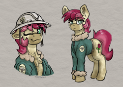 Size: 1786x1260 | Tagged: safe, artist:reddthebat, imported from derpibooru, roseluck, earth pony, pony, alternate universe, chest fluff, clothes, ear fluff, female, floppy ears, hard hat, hat, jacket, lidded eyes, looking at you, mare, one eye closed, smiling, smiling at you, solo, wink, winking at you