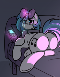 Size: 2500x3200 | Tagged: safe, artist:whitepone, imported from derpibooru, dj pon-3, vinyl scratch, pony, unicorn, adorasexy, butt, couch, cute, female, glowing, glowing horn, headphones, horn, ipod, looking at someone, looking at something, looking at you, lying down, magic, mare, plot, prone, sexy, solo, sweet dreams fuel, telekinesis, vinyl ass, vinylbetes