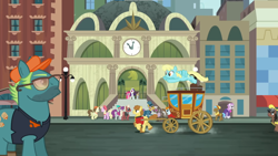 Size: 1366x768 | Tagged: safe, imported from derpibooru, screencap, art vandelhay, beaude mane, bigger jim, colton john, evening star, full steam, joan pommelway, levon song, luckette, neigh sayer, pegasus olsen, peggy holstein, pinkie pie, pinot noir, plunkett, promontory, rarity, sassaflash, shiraz, silver berry, uptown clover, pony, the gift of the maud pie, manehattan, my little pony, viola (g4)