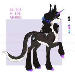 Size: 1200x1170 | Tagged: safe, artist:siatikas, imported from derpibooru, oc, oc only, pony, unicorn, adoptable, chest fluff, female, horn, horn jewelry, horn ring, jewelry, mare, reference sheet, ring, solo, watermark