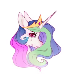 Size: 1099x1209 | Tagged: safe, artist:siatikas, imported from derpibooru, princess celestia, alicorn, pony, bust, crying, female, jewelry, mare, portrait, regalia, simple background, solo, white background