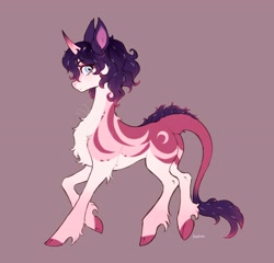 Size: 4096x3931 | Tagged: safe, artist:siatikas, imported from derpibooru, oc, oc only, classical unicorn, pony, unicorn, chest fluff, cloven hooves, concave belly, female, fetlock tuft, flower, flower in hair, horn, leonine tail, mare, simple background, slender, tail, thin, unshorn fetlocks