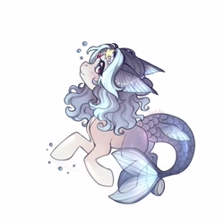 Size: 4096x4087 | Tagged: safe, artist:siatikas, imported from derpibooru, oc, oc only, merpony, pony, bubble, female, fin ears, fish tail, headdress, mare, simple background, solo, swimming, tail, underwater, water, white background