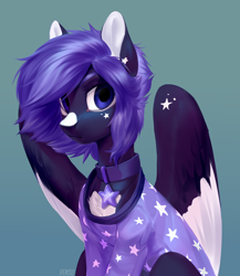 Size: 1944x2238 | Tagged: safe, artist:vensual99, imported from derpibooru, oc, oc only, pegasus, pony, chest fluff, clothes, collar, female, gradient background, mare, solo, sweater