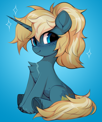 Size: 2547x3044 | Tagged: safe, artist:vensual99, imported from derpibooru, oc, oc only, oc:maple parapet, pony, unicorn, chest fluff, cloven hooves, female, gradient background, horn, mare, sitting, solo, unshorn fetlocks