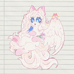 Size: 3000x3000 | Tagged: safe, artist:lovemizsy, imported from derpibooru, oc, oc:pretty petal, butterfly, pegasus, pony, absurd file size, bow, female, hair bow, high res, lined paper, mare, solo