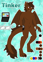 Size: 2968x4312 | Tagged: safe, artist:annuthecatgirl, imported from derpibooru, oc, oc only, oc:tinker(polaris), anthro, dracony, dragon, hybrid, pony, anthro oc, brown mane, concept, concept art, glasses, reference, reference sheet, simple background, solo