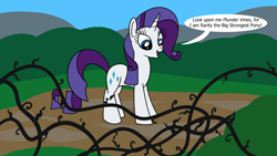 Size: 1920x1080 | Tagged: safe, artist:platinumdrop, imported from derpibooru, rarity, pony, unicorn, black vine, commission, horn, monologue, speech bubble, talking