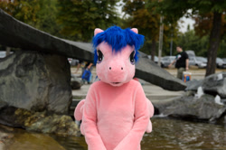 Size: 4928x3264 | Tagged: safe, artist:atalonthedeer, imported from derpibooru, firefly, 2015, fursuit, g1, galacon, irl, outdoors, photo, ponysuit, solo