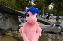 Size: 4928x3264 | Tagged: safe, artist:atalonthedeer, imported from derpibooru, firefly, 2015, fursuit, g1, galacon, irl, outdoors, photo, ponysuit, solo