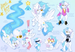 Size: 2945x2048 | Tagged: safe, artist:thehaywaiianhorse, imported from derpibooru, oc, oc only, oc:ariel ace, pegasus, pony, blindfold, cheek fluff, chest fluff, clothes, female, leotard, mare, reference sheet, solo, sunglasses