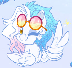 Size: 1280x1211 | Tagged: safe, artist:thehaywaiianhorse, imported from derpibooru, oc, oc only, oc:ariel ace, pegasus, pony, female, mare, one eye closed, solo, sunglasses, wing hands, wings, wink