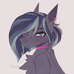 Size: 1900x1900 | Tagged: safe, artist:embervibez, imported from derpibooru, oc, oc only, unnamed oc, bust, chest fluff, collar, cyberpunk, ear piercing, eyeshadow, female, lipstick, makeup, piercing, solo