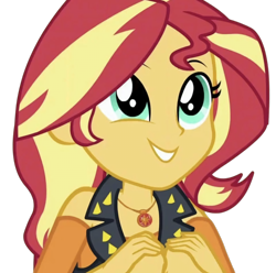 Size: 3840x3804 | Tagged: safe, edit, edited screencap, editor:cutler1228, imported from derpibooru, screencap, sunset shimmer, human, equestria girls, background removed, female, geode of empathy, magical geodes, not a vector, simple background, smiling, solo, transparent background