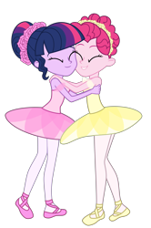 Size: 6714x10122 | Tagged: safe, artist:emeraldblast63, imported from derpibooru, pinkie pie, twilight sparkle, human, equestria girls, ballerina, clothes, commission, duo, duo female, eyes closed, female, hug, pinkarina, simple background, smiling, transparent background, tutu, twilarina