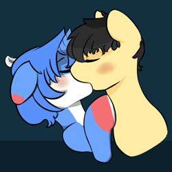 Size: 500x500 | Tagged: safe, artist:ladilol, imported from derpibooru, part of a set, oc, oc only, oc:peachy prose, pony, unicorn, blushing, duo, duo male, eyes closed, gay, horn, kissing, male, unicorn oc