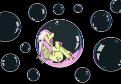 Size: 2360x1640 | Tagged: safe, artist:flyingcheesebone, imported from derpibooru, fluttershy, pegasus, bubble, cute, female, floating, in bubble, shyabetes, solo, space