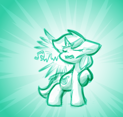 Size: 1194x1132 | Tagged: safe, artist:zutcha, imported from derpibooru, lyra heartstrings, pony, unicorn, bad singing, eyes closed, female, floppy ears, greenscale, horn, mare, monochrome, music notes, open mouth, singing, solo