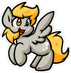 Size: 606x628 | Tagged: safe, artist:zutcha, imported from derpibooru, derpy hooves, pegasus, pony, cute, derpabetes, female, mare, no pupils, open mouth, open smile, outline, simple background, smiling, solo, spread wings, transparent background, turned head, white outline, wings