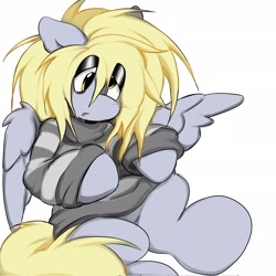 Size: 2048x2048 | Tagged: safe, artist:sn00wd0gg3, imported from derpibooru, derpy hooves, pegasus, pony, abstract background, clothes, shirt, simple background, solo, white background