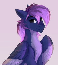 Size: 1610x1806 | Tagged: safe, artist:vitani, imported from derpibooru, oc, oc only, pegasus, pony, eyebrows, eyebrows visible through hair, male, simple background, smiling, solo, stallion