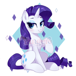 Size: 4000x4000 | Tagged: safe, artist:yangere, imported from derpibooru, rarity, pony, curly mane, curly tail, female, full body, looking at you, obtrusive watermark, raised hoof, solo, sparkles, tail, watermark