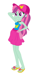 Size: 338x638 | Tagged: safe, artist:leahrow, artist:lordsfrederick778, artist:selenaede, imported from derpibooru, banana bliss, human, equestria girls, bare shoulders, base used, clothes, cutie mark, cutie mark on clothes, equestria girls style, equestria girls-ified, feet, hand on hip, hat, sandals, shoes, simple background, sleeveless, smiling, solo, swimsuit, white background