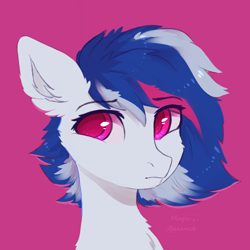 Size: 2000x2000 | Tagged: safe, artist:vitani, imported from derpibooru, oc, oc only, pony, bust, eyebrows, eyebrows visible through hair, pink background, portrait, simple background, solo