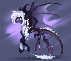 Size: 2094x1806 | Tagged: safe, artist:vitani, imported from derpibooru, oc, oc only, dracony, dragon, hybrid, pony, eyebrows, eyebrows visible through hair, flying, jewelry, leonine tail, male, ring, solo, spread wings, stallion, tail, tail ring, wings