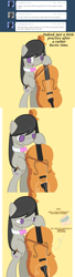 Size: 801x2932 | Tagged: safe, artist:erthilo, imported from derpibooru, discord, earth pony, ask octavia, ask, bipedal, bow (instrument), bowtie, cello, cello bow, female, musical instrument, solo, strings, tumblr