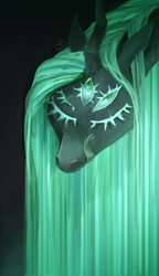 Size: 1740x3025 | Tagged: safe, artist:eugenchen, imported from derpibooru, queen chrysalis, changeling, changeling queen, alternate design, female, forked tongue, licking, licking lips, multiple eyes, solo, tongue out