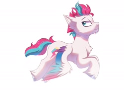 Size: 2180x1582 | Tagged: safe, artist:maxi_ponie, imported from derpibooru, zipp storm, pegasus, pony, chest fluff, colored wings, ear fluff, flying, g5, looking back, male, multicolored wings, profile, rule 63, side view, simple background, solo, spread wings, stallion, unshorn fetlocks, white background, wings, wings down, zip cyclone