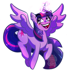 Size: 1000x1100 | Tagged: safe, artist:royalbabble, imported from derpibooru, twilight sparkle, alicorn, pony, blush sticker, blushing, ear fluff, female, glowing, glowing horn, horn, mare, open mouth, open smile, signature, simple background, smiling, solo, spread wings, transparent background, twilight sparkle (alicorn), wings