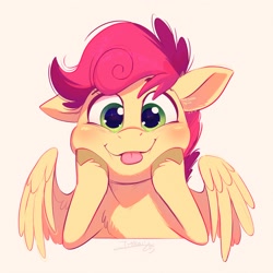 Size: 3000x3000 | Tagged: safe, artist:imalou, imported from derpibooru, oc, oc only, oc:wallparty, pegasus, pony, blushing, front view, looking at you, male, partially open wings, pegasus oc, smiling, smiling at you, solo, stallion, tongue out, unshorn fetlocks, wings