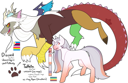 Size: 1469x960 | Tagged: safe, artist:shortbred, imported from derpibooru, discord, oc, oc:taff, draconequus, unicorn, feral, g5, horn, pansexual pride flag, polyamory pride flag, pride, pride flag, queer pride flag, reference sheet