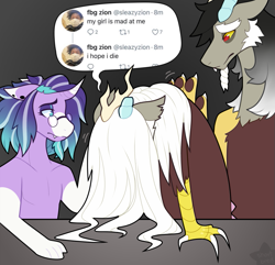 Size: 825x795 | Tagged: safe, artist:shortbred, imported from derpibooru, discord, oc, oc:stell, anthro, draconequus, unicorn, spoiler:g5comic, g5, horn, meme, old man discord, shitposting, solo