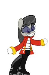 Size: 774x1182 | Tagged: safe, artist:turnerloquendero, imported from derpibooru, octavia melody, earth pony, pony, bipedal, bolt, boots, button, clothes, doctor eggman, dr. stringmare, female, glasses, gloves, jacket, mare, pants, raised hoof, shoes, simple background, smiling, solo, sonic the hedgehog, sonic the hedgehog (series), transparent background, wide smile