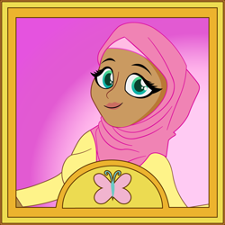 Size: 1200x1200 | Tagged: safe, artist:prixy05, imported from derpibooru, fluttershy, human, bust, clothes, female, headscarf, hijab, humanized, makeup, portrait, scarf, smiling, solo