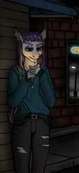 Size: 805x1744 | Tagged: safe, artist:necromarecy, imported from derpibooru, maud pie, anthro, earth pony, cigarette, smoking, solo