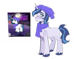 Size: 1864x1489 | Tagged: safe, artist:boom175974, artist:🍄cello🌿, imported from derpibooru, shining armor, pony, unicorn, beanie, clothes, gameloft, gameloft interpretation, hat, horn, male, scarf, simple background, smiling, solo, stallion, unshorn fetlocks, white background