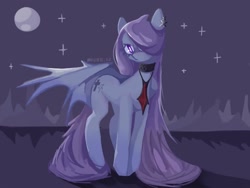 Size: 1024x768 | Tagged: safe, artist:invisib1e_ez, imported from derpibooru, oc, oc only, pony, undead, vampire, vampony, choker, clothes, ear piercing, earring, female, full moon, jewelry, mare, moon, necktie, night, outdoors, piercing, solo