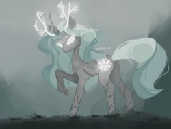 Size: 1024x768 | Tagged: safe, artist:invisib1e_ez, imported from derpibooru, oc, oc only, pony, antlers, curved horn, glowing, glowing eyes, horn, solo