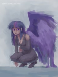 Size: 1536x2048 | Tagged: safe, artist:invisib1e_ez, imported from derpibooru, twilight sparkle, human, breasts, cleavage, female, humanized, solo, winged humanization, wings