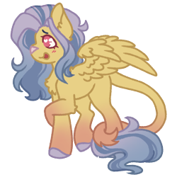 Size: 1000x1000 | Tagged: safe, artist:kazmuun, imported from derpibooru, oc, oc only, oc:ivy blossom, pegasus, pony, adult blank flank, big ears, blank flank, blue mane, blue tail, blush lines, blushing, chest fluff, chibi, colored, colored eyebrows, colored eyelashes, colored hooves, colored lineart, colored nose, commission, crossed hooves, eyelashes, feathered wings, female, female oc, flat colors, gradient legs, gradient mane, gradient tail, heart, heart eyes, hock fluff, hooves, leonine tail, long mane, long tail, mare, mare oc, open mouth, open smile, partially open wings, pegasus oc, profile, purple hooves, purple mane, raised leg, red eyelashes, red eyes, shy, shy smile, signature, simple background, smiling, solo, standing on two hooves, striped mane, striped tail, tail, tail around leg, transparent background, white pupils, wing fluff, wingding eyes, wings, yellow coat