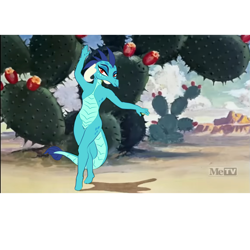 Size: 2000x2000 | Tagged: safe, imported from derpibooru, screencap, princess ember, anthro, dragon, cactus, caption, dancing, desert, dragoness, female, image macro, it had to be you, looney tunes, my little pony, outdoors, photo, solo, text