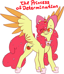 Size: 1319x1530 | Tagged: safe, artist:isaacbloom, imported from derpibooru, apple bloom, alicorn, pony, alicornified, bloomicorn, female, flower, flower in hair, grin, mare, race swap, simple background, smiling, solo, spread wings, text, transparent background, wings