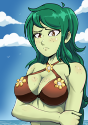 Size: 2894x4093 | Tagged: safe, alternate version, artist:symptom99, imported from derpibooru, wallflower blush, human, equestria girls, bikini, boob freckles, breasts, busty wallflower blush, chest freckles, clothes, female, freckles, high res, outdoors, shoulder freckles, solo, swimsuit